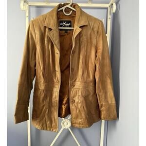 Maxima Wilsons Womens Brown Leather Long Sleeve Button Front Jacket Size Md